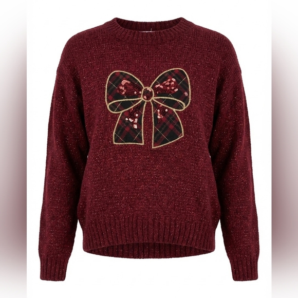btween Other - btween Girl Burgandy Sweater with Bow Design Size 8